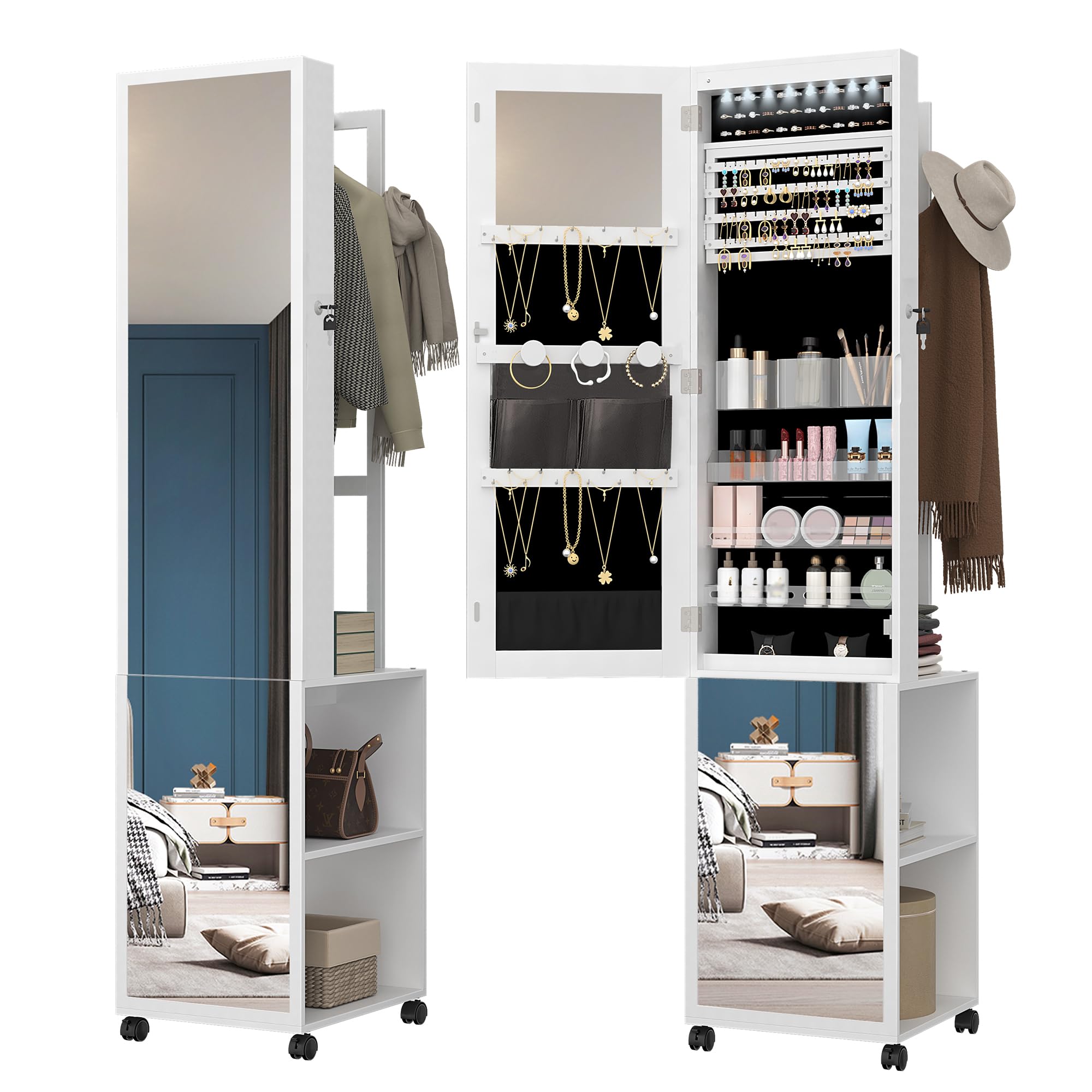 Hzuaneri Jewelry Cabinet Armoire with Mirror and Garment Rack