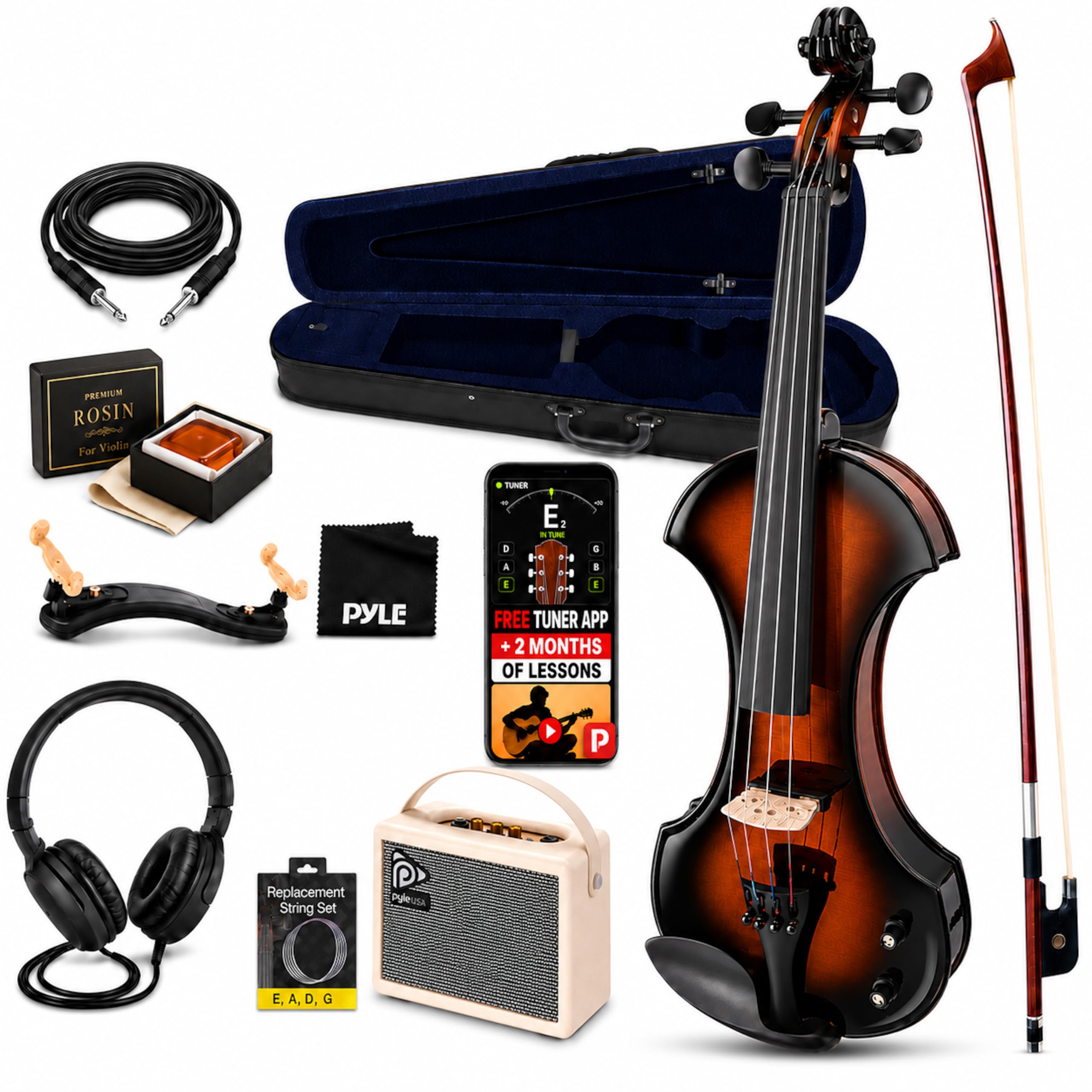 Pyle Silent Electric Violin with Amplifier Kit