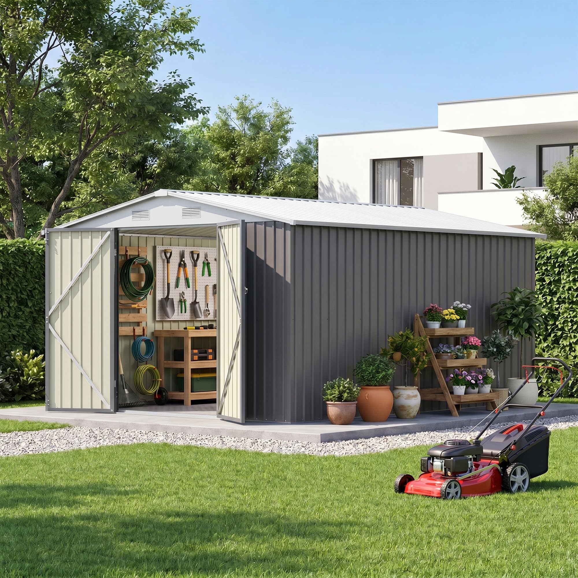 Patiowell Outdoor Metal Storage Shed 10x12 FT